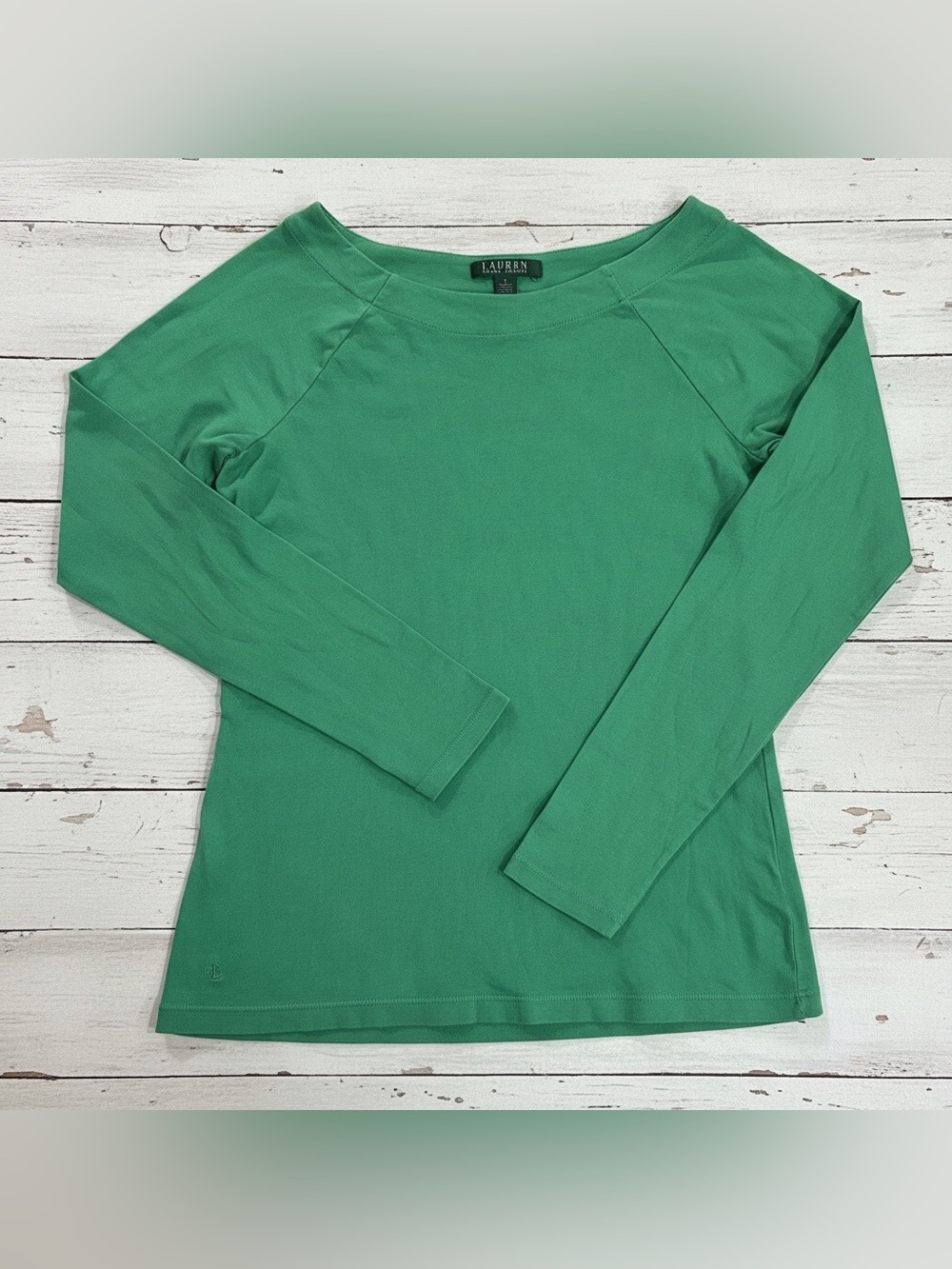 Ralph Lauren Kelley Large Green Boatneck Long Sleeve Top‎